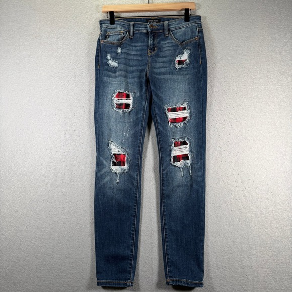 Judy Blue Denim - Judy Blue Womens Jeans Size 9/29 Distressed Buffalo Plaid Patch Skinny